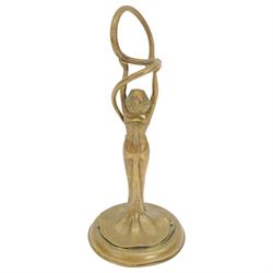 After Francis Renaud, Art Nouveau style cast brass figure of a woman holding aloft a serpent, marked Renaud to base, H26cm