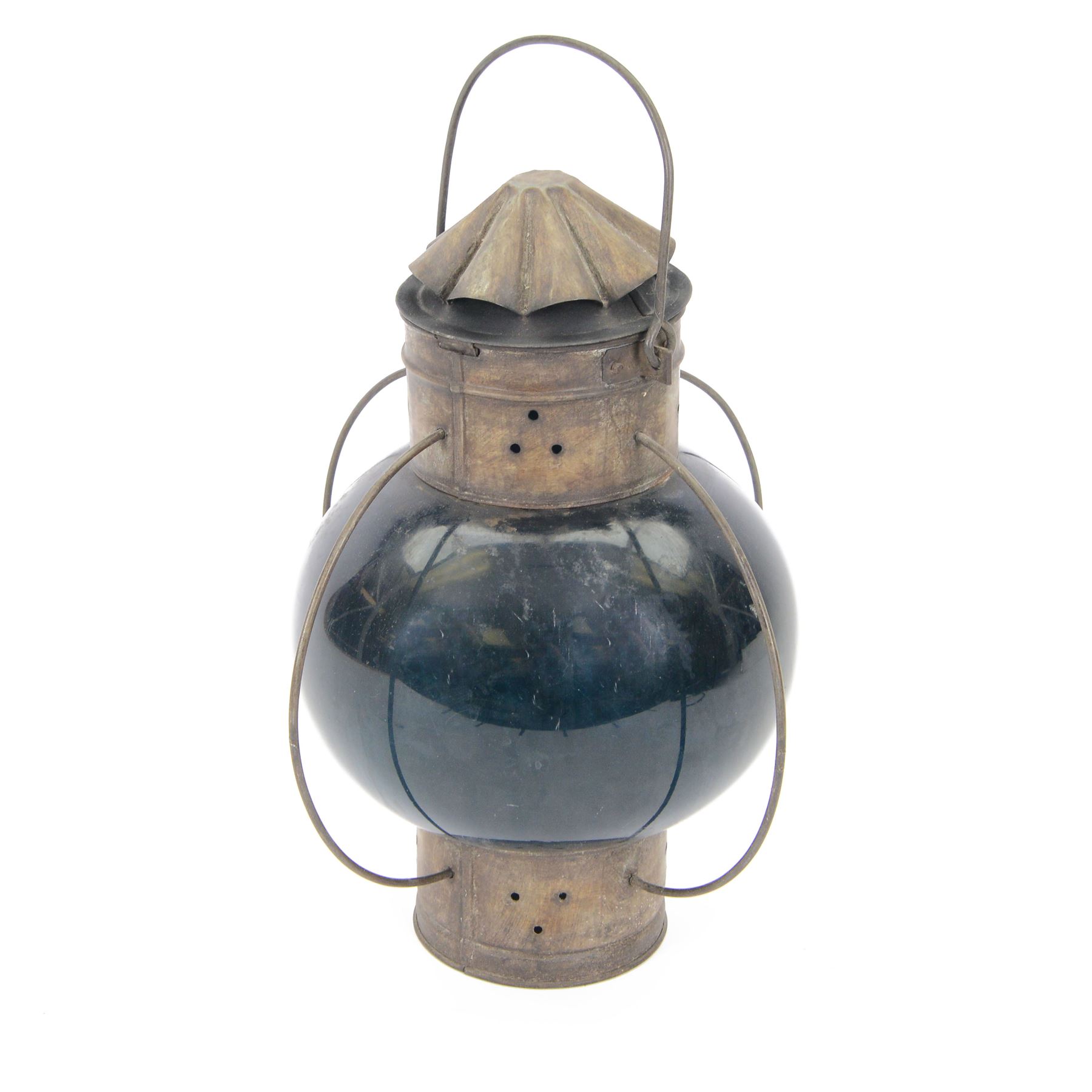 Early 20th century ship's blue glass onion lantern, H36cm