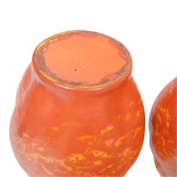 Pair of Pilkingtons  mottled orange vases, of baluster form, with impressed mark beneath, H18cm