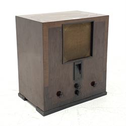 Early 20th century Art Deco radio by 'His Master's Voice', walnut and rosewood cased, W45cm, H49cm, D30cm