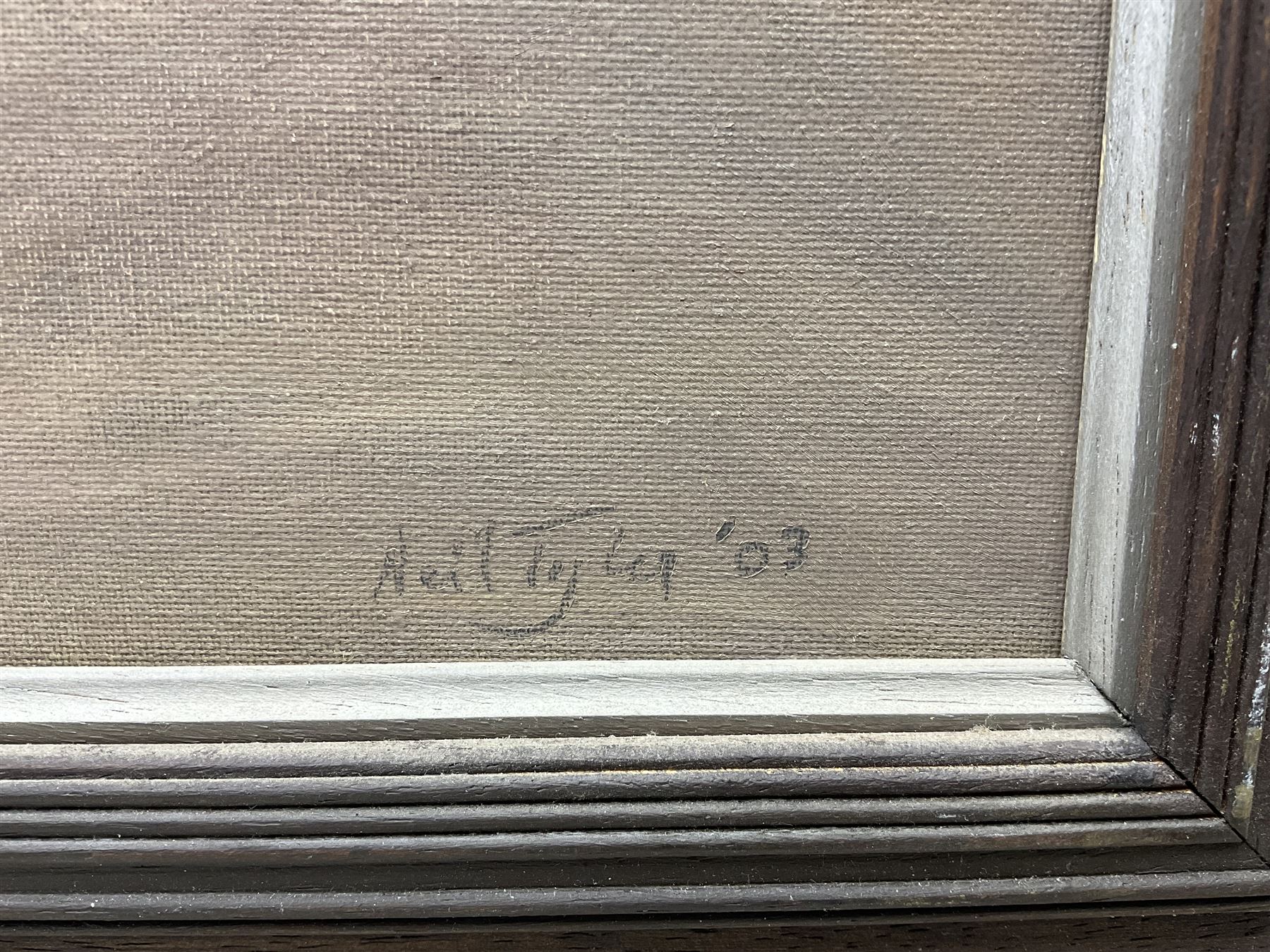 Neil Tyler (British 1945-): Still Life 'Leeks and Eggs', oil on canvas signed and dated '03, 46cm x 64cm
Provenance: exh. Chelsea Art Society, label verso
