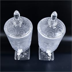 Pair glass drinks dispensers, H48cm
