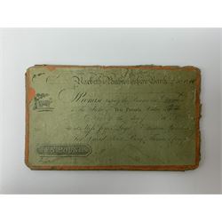 19th Century provincial Narbeth and Pembrokeshire bank copper banknote printing plate for ten pounds, housed in a card sleeve the front being printed with the banknote design 