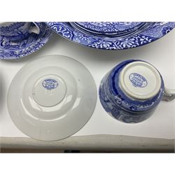 Copeland Spode Italian dinner and tea wares, to include six cups and saucers, six dessert plates, four dinner plates, salt and pepper shakers, covered dish, large jug etc,  mixture of black and blue printed marks beneath (34)