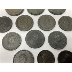 Two George III halfpenny coins dated 1799 and 1806, four pennies dated three 1806 and 1807, four 1797 cartwheel pennies and three 1797 cartwheel two pence coins
