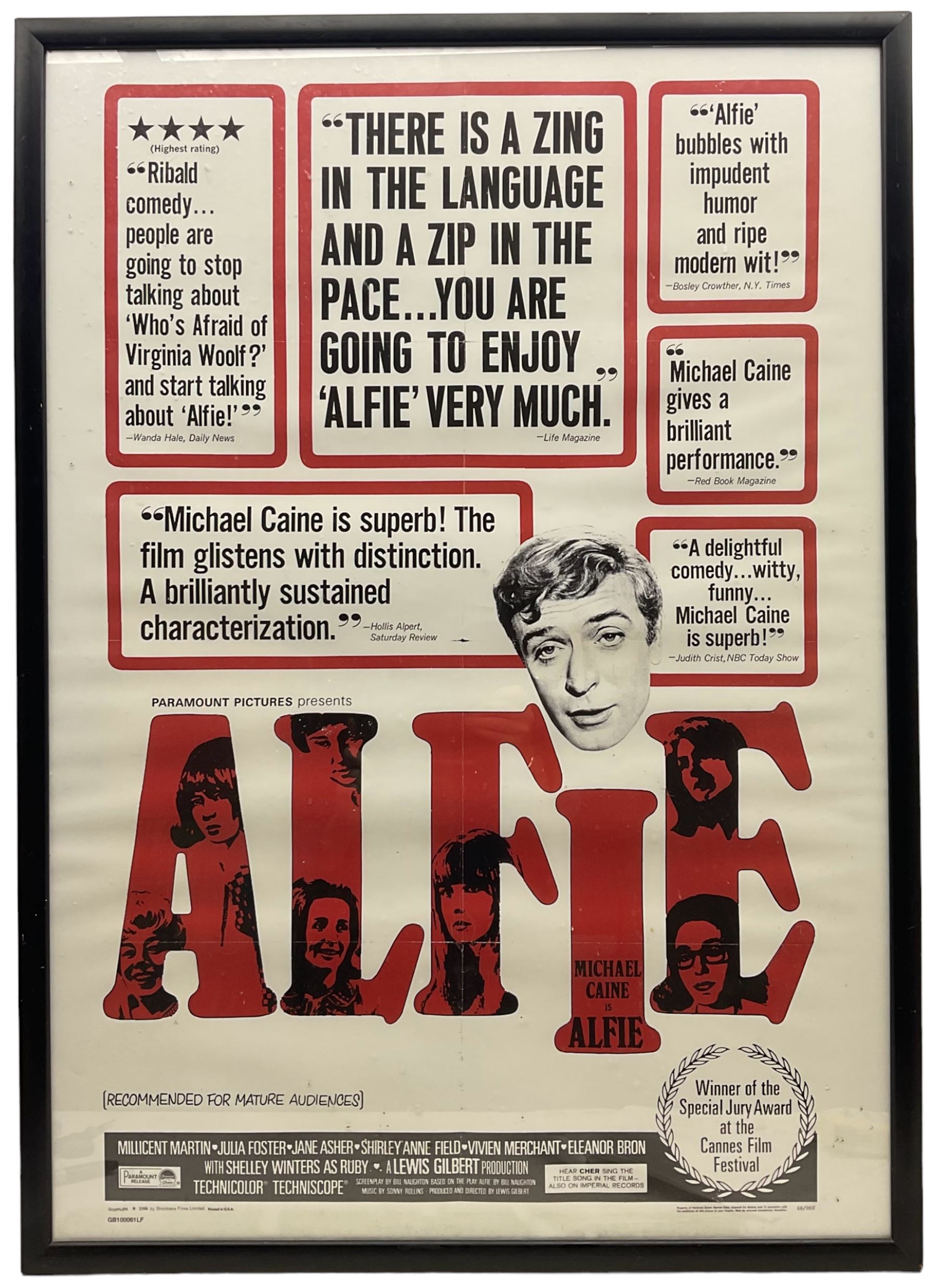 Michael Caine 'Alfie' film poster, numbered 66/262, 83cm x 58cm