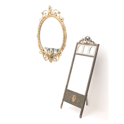  Ornate oval gilt framed girandole with three branches (W76cm, H122cm) and another mirror (2)  