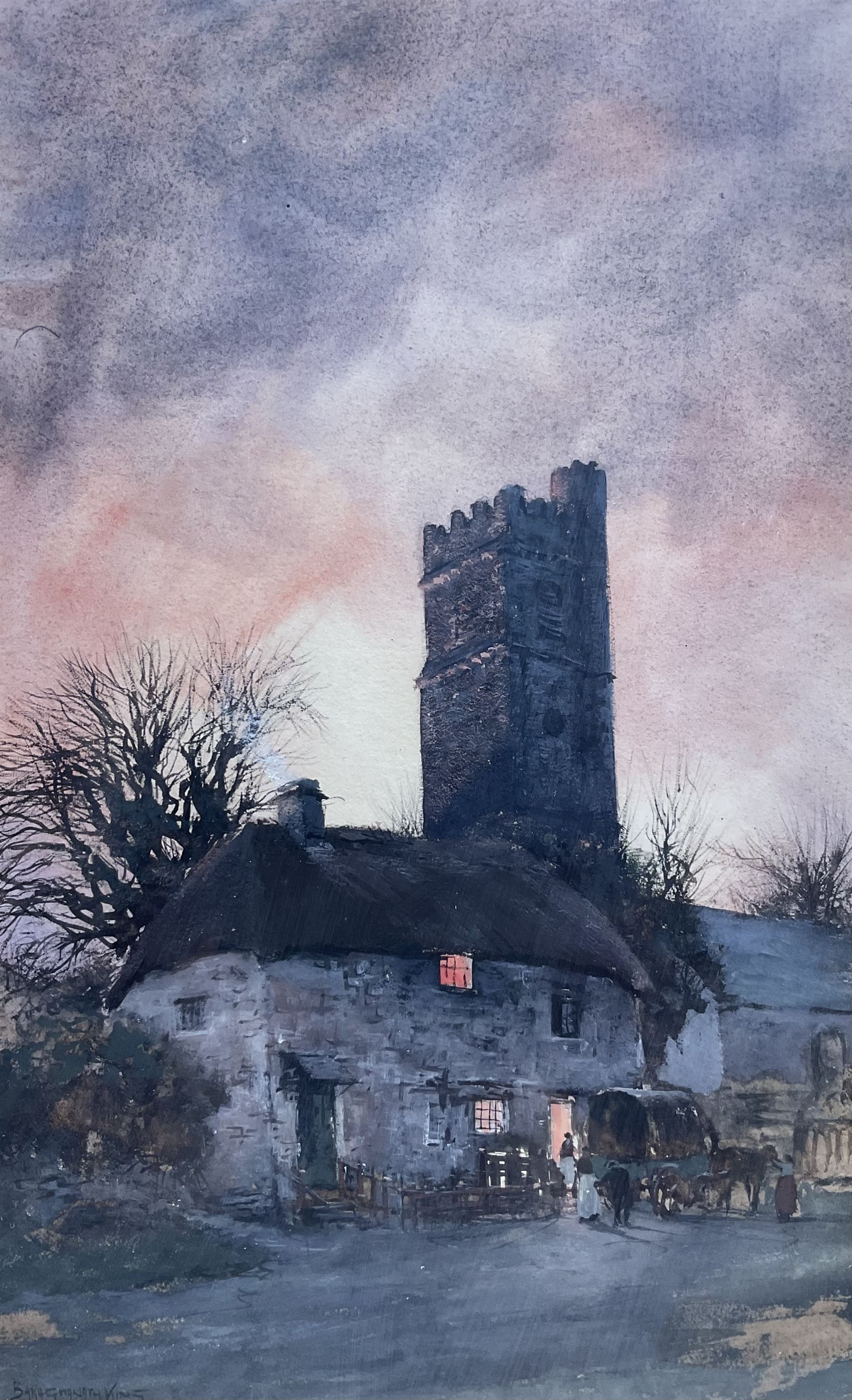 John Baragwanath King (British 1864–1939): A Devonshire Church, watercolour signed, indistinctly titled on label verso 45cm x 27cm 