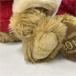 Six Harrods annual teddy bears, dating between 2005 and 2010, including 20th anniversary edition bear, tallest H39cm