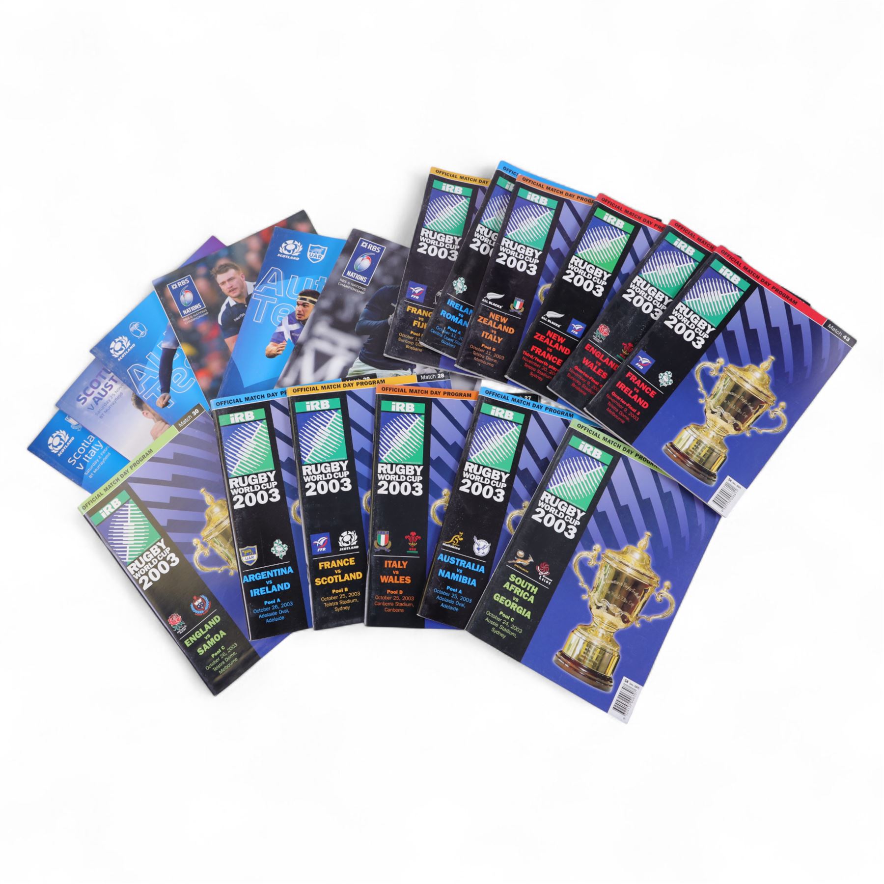 Modern era Rugby Union programmes, mostly Rugby World Cup 2003 and Scotland international examples