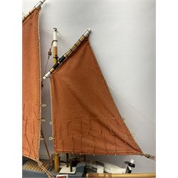 Wooden model of the Peterhead Herring Fishing Boat, Love Divine, PD404. on stand together with Wick Herring Fishing Boat, Galilee WK.1. on stand, L105cm, H64cm