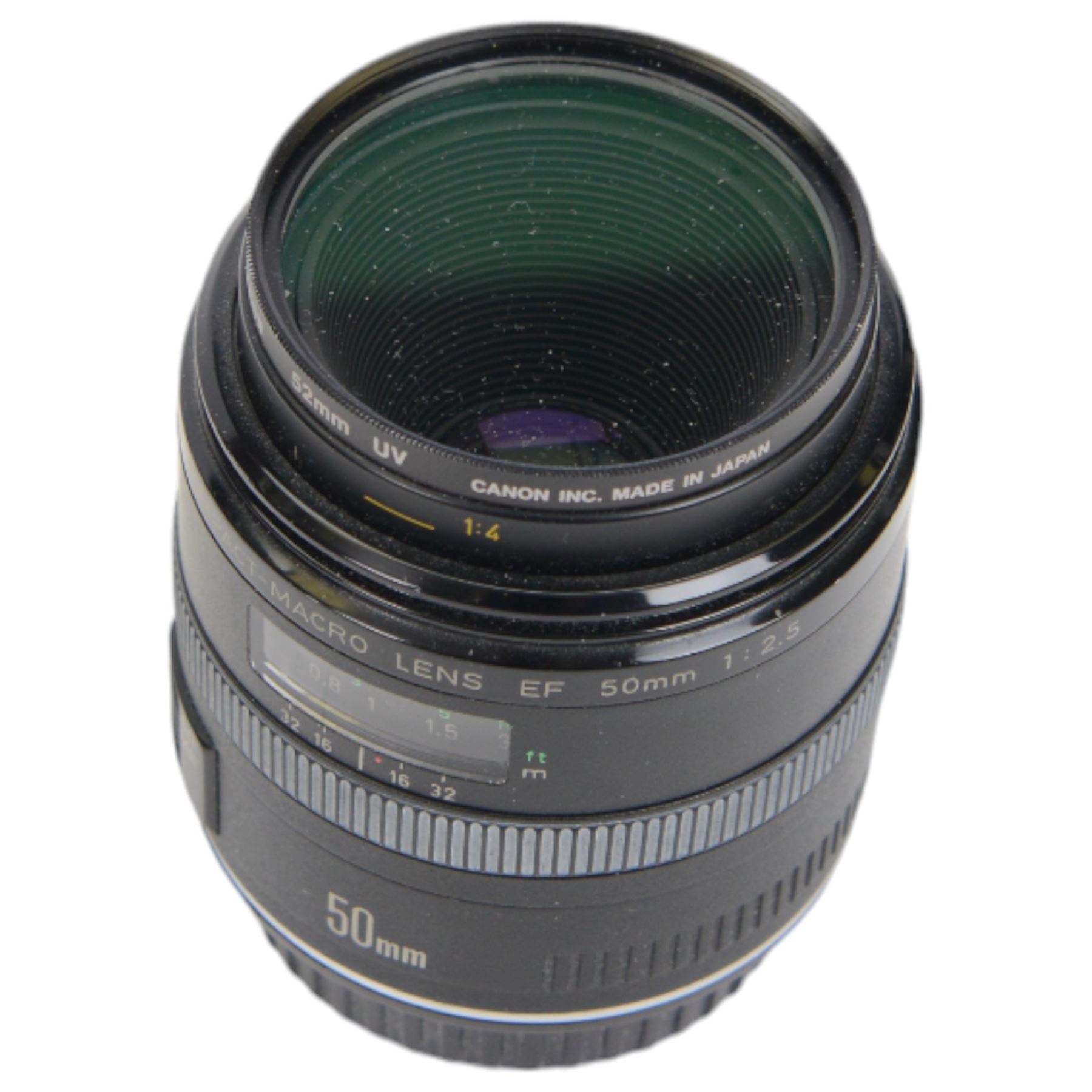 Canon EOS 5D Mark II camera body, serial no. 1631012789, with shoulder strap, battery grip BG-E6 and Canon compact-macro 50mm 1:2.5 EF lens serial no. 282912, in original box