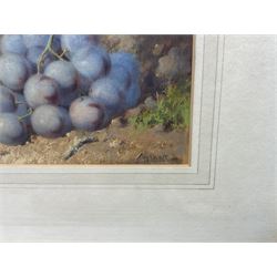 William Henry Hunt (British 1790-1864): Still Life of Grapes and a Pear, watercolour signed 15cm x 22cm 