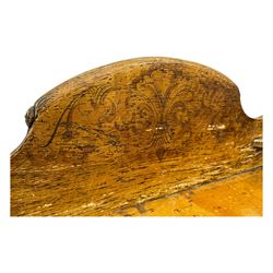 Victorian scumbled pine dressing table, rectangular top with shaped and scrolled gallery back, fitted with two drawers with ceramic knobs, on turned supports