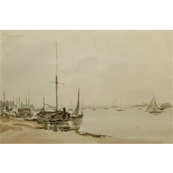 Alfred Edward Borthwick (Scottish 1871-1955): Barges at Rest, watercolour signed 33cm x 51cm