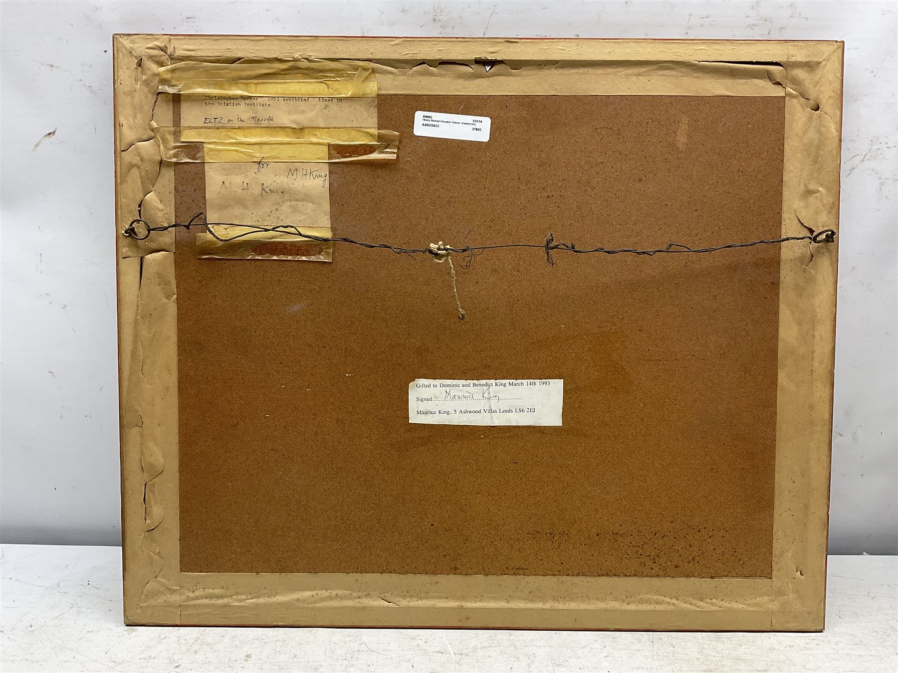 Christopher Horner (British 19th century): Eltz Castle - Germany, watercolour heightened in white signed and dated 1859, various labels verso 23cm x 33cm