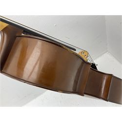 Modern Romanian student's three-quarter size cello with 70cm two-piece maple back and ribs and spruce top, bears label 'Musikinstrumentenfabrik Reghin Romania' L115cm overall