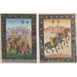Mughal School (19th century): Travelling with Elephants and Horses, pair gouaches on silk unsigned 27cm x 20cm (2)