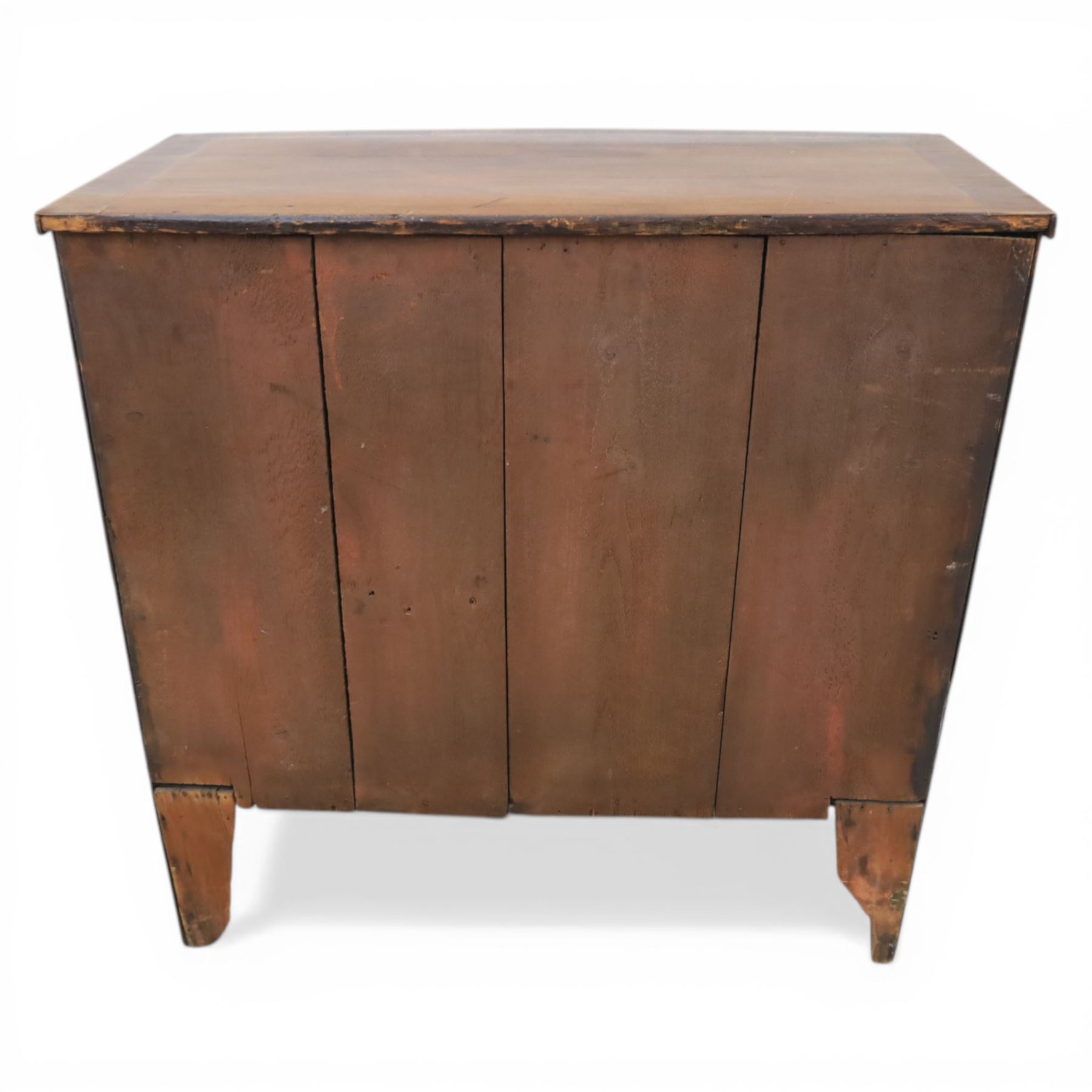 19th century small bow fronted mahogany chest, fitted with two short and two long drawers, raised on shaped bracket feet
