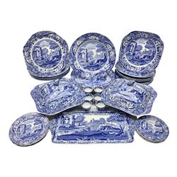 Copeland Spode Italian pattern dinner wares, including two tureens and covers, four serving dishes, six dinner plates, four side plates etc, all with blue printed marks beneath