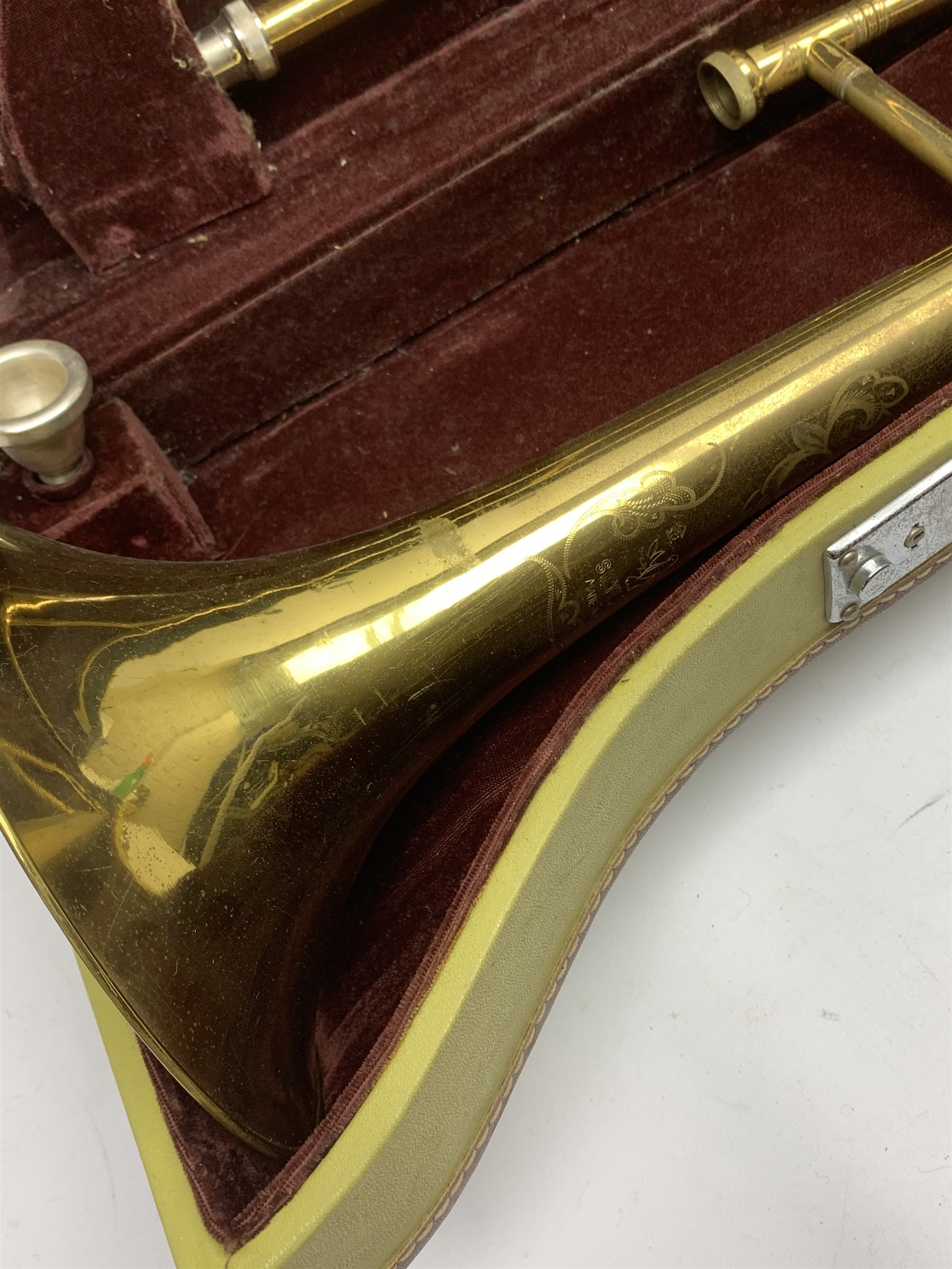 Skylark brass two-piece trombone, in fitted case with mouthpiece