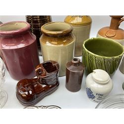 Stoneware flagon by Falkingbridge & Son Whitby together with other stoneware,ceramics and glass including plant pots, jars, vases etc, two boxes 