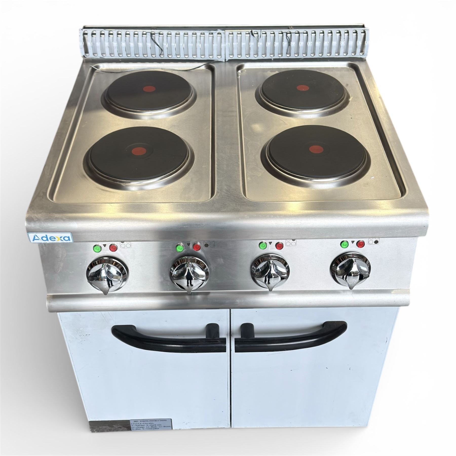 New - Adexa HRQ712, electric cooker with 4 burners and cabinet base 8kw 3 phase electric. 