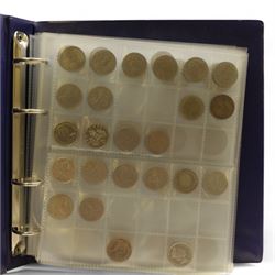Great British and World coins, including pre-decimal halfcrowns, two shillings etc, decimal old style large five pence pieces, German pre-Euro coinage with 1972 and 1987 ten deutsche mark coins etc, housed in ten ring binger folders and a metal hinged top box