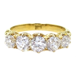  Five stone graduating old cut diamond ring stamped 18,   
