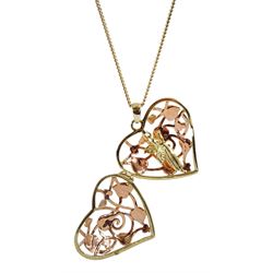 Clogau 9ct rose and yellow gold fairy open heart fairy locket pendant necklace, hallmarked, boxed