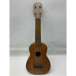Trumelo BMI banjo ukulele no.3013 L58cm; in soft carrying case; and Kapok Brand guitar shaped ukulele L51cm (2)