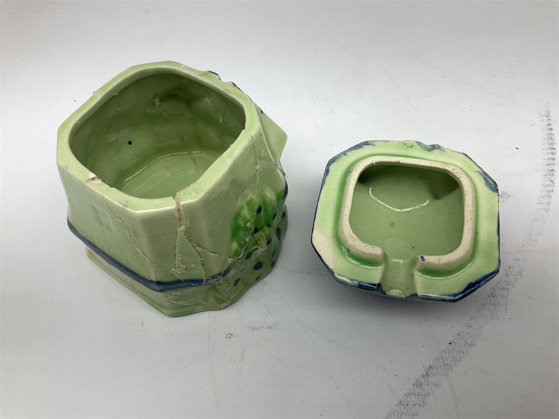 Collection of Japanese Maruhon ware novelty preserve pots, to include examples modelled as a windmill and cottages, together with other 1920s and 30s Art Deco style preserve pots, etc