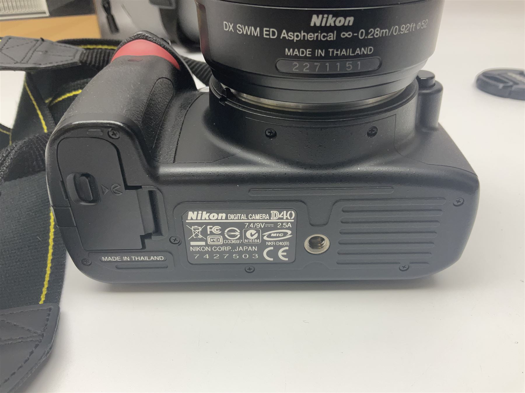 Nikon D40 camera body, serial no 742750, with Nikon 'AF-S Nikkor ED 18-55mm 1:3.5-5.6GII' lens, and case