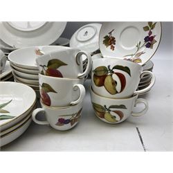 Royal Worcester 'Evesham' pattern dinner and tea wares, to include teacups and saucers, bowls, dinner plates, side plates etc, all with printed marks beneath