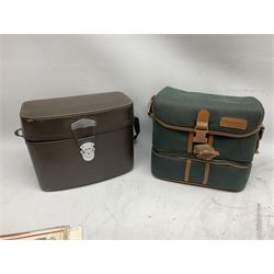 Miranda Sensorex camera body, Miranda Sensorex II camera body with 'Auto Miranda 1:1.8 f-59mm' lens, 'Auto Miranda 1:2.8 f-135mm' lens, 'Auto Miranda 1:3.5 f-200mm' lens, 'Auto Miranda 1:2.8 f-28mm' len, Agfa plate camera with 9cm x 12cm plates and other camera equipment including Miranda camera bag