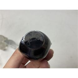 FM Ronneby Sweden large bear paperweight, together two glass penguins, one signed, small Hadeland bear and other glass animals. FM bear H9cm 