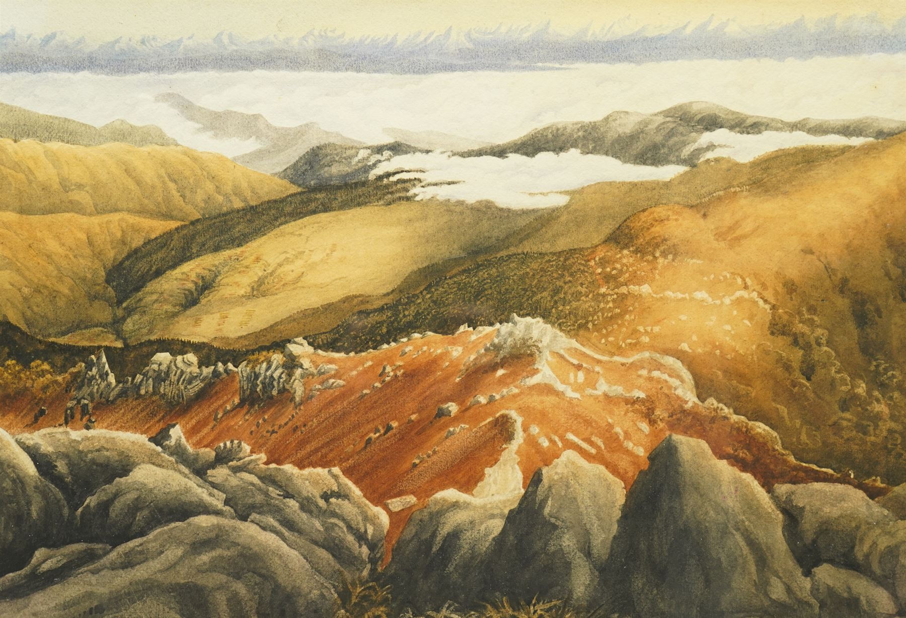 Circle of Harry Epworth Allen (Northern British 1894-1958): Mountain Peaks, watercolour unsigned 33cm x 48cm