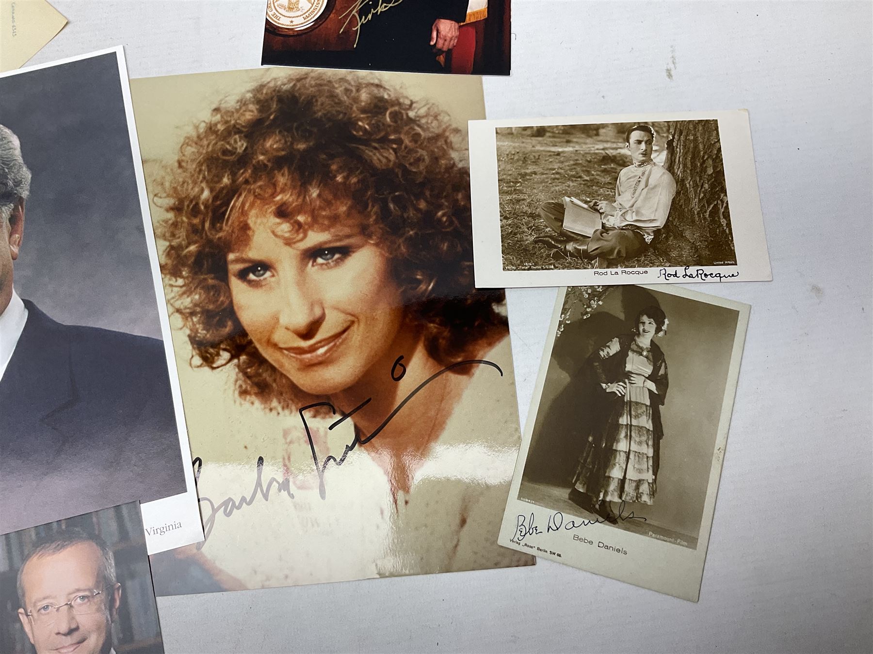 Over five-hundred and fifty autographs and signatures on cards, letters, posters, a book, photographs etc including Jefferson Davis, Lyndon B. Johnson, Orson Welles, Mary Pickford, Mickey Rooney, Peter O'Toole, Julie Andrews, Debbie Reynolds, Diana Dors, Alain Delon, Christiaan Barnard, Monica Lewinsky, Clifford Bax, Dom Mintoff, Pierre Trudeau, Margaret Truman, Marie Stopes, Havelock Ellis, Alfred Piccaver, Elisabeth Schumann, James Doolittle, Will Hays, Jesse Lasky, Billie Whitelaw, Megan Lloyd George, Leni Riefenstahl, Princess Anne & Captain Mark Phillips, Princess Alexandra of Kent & Angus Ogilvy, Prince & Princess Michael of Kent, Laurence Olivier, Leslie Caron, Lillian Hellman, Roddy Doyle, Max Mosley, Charlton Heston, Jerry Lewis, Jeremy Brett, Tallulah Bankhead, Russell Braddon, Marc Chagall, Roy Jenkins, Beatrice Webb, Olave Baden-Powell, Samuel Hoare, Leslie Hore-Belisha, Amelita Galli-Curci, Joan Miro, Tony Blair, Beryl Cook, Giles etc