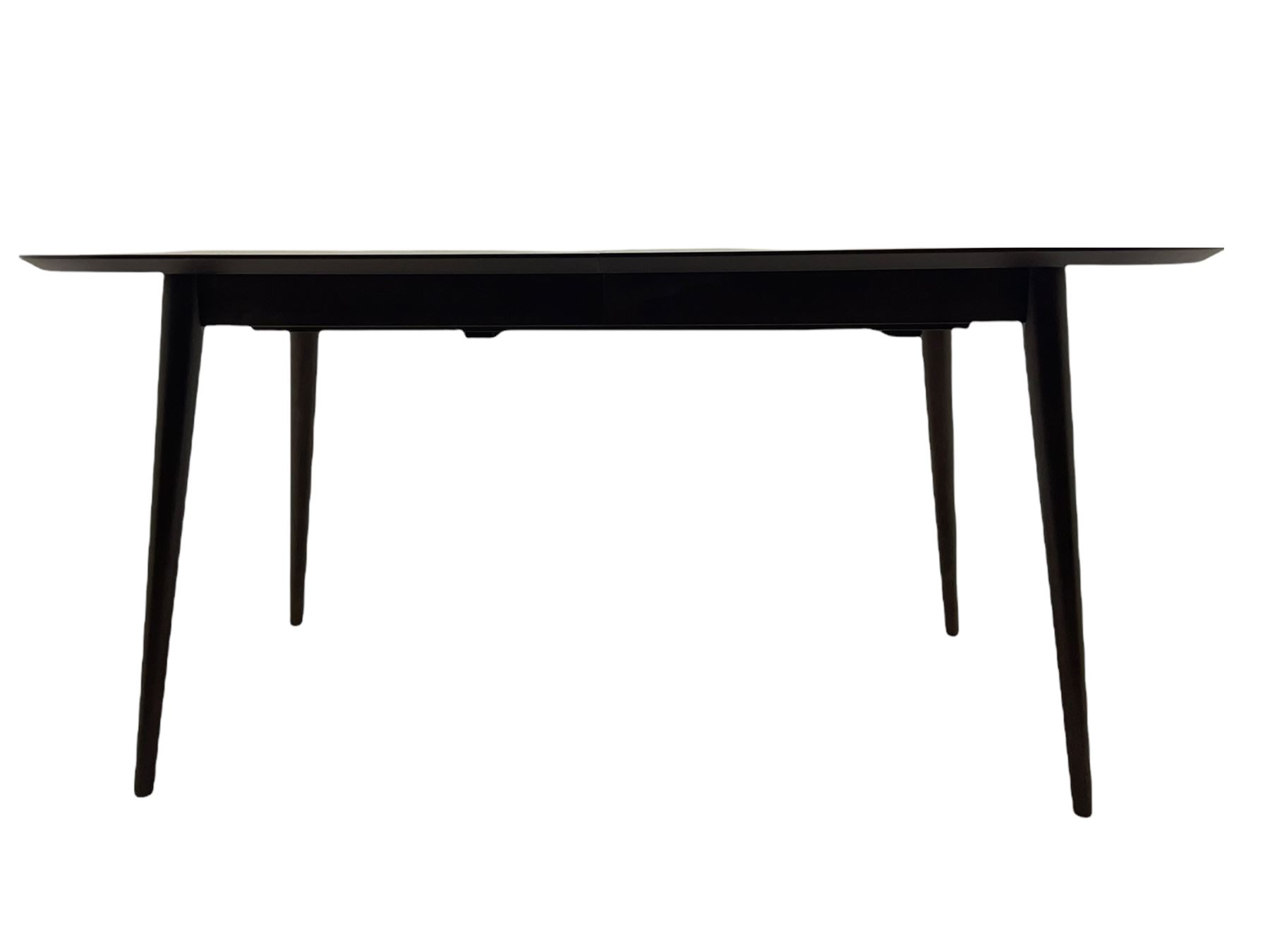 Bentley Designs - Premier collection 'Oslo' contemporary walnut extending dining table and six chairs upholstered in steel grey fabric. 