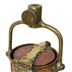 1930s copper and brass ship's masthead lamp, bearing plaque 'Masthead Patt.25A' and inscribed W.T.G. 1939, not including handle H30.5cm