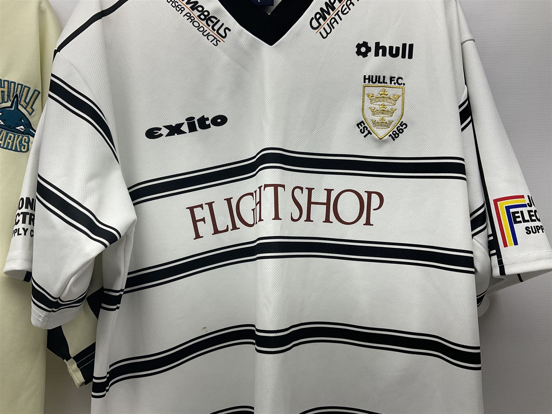 Five Hull Rugby League shirts, to include Hull FC and Hull Sharks examples