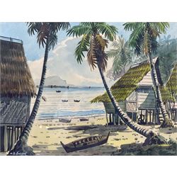 A B Hassan (Malaysian 20th Century): Beach Huts, watercolour signed 27cm x 37cm 