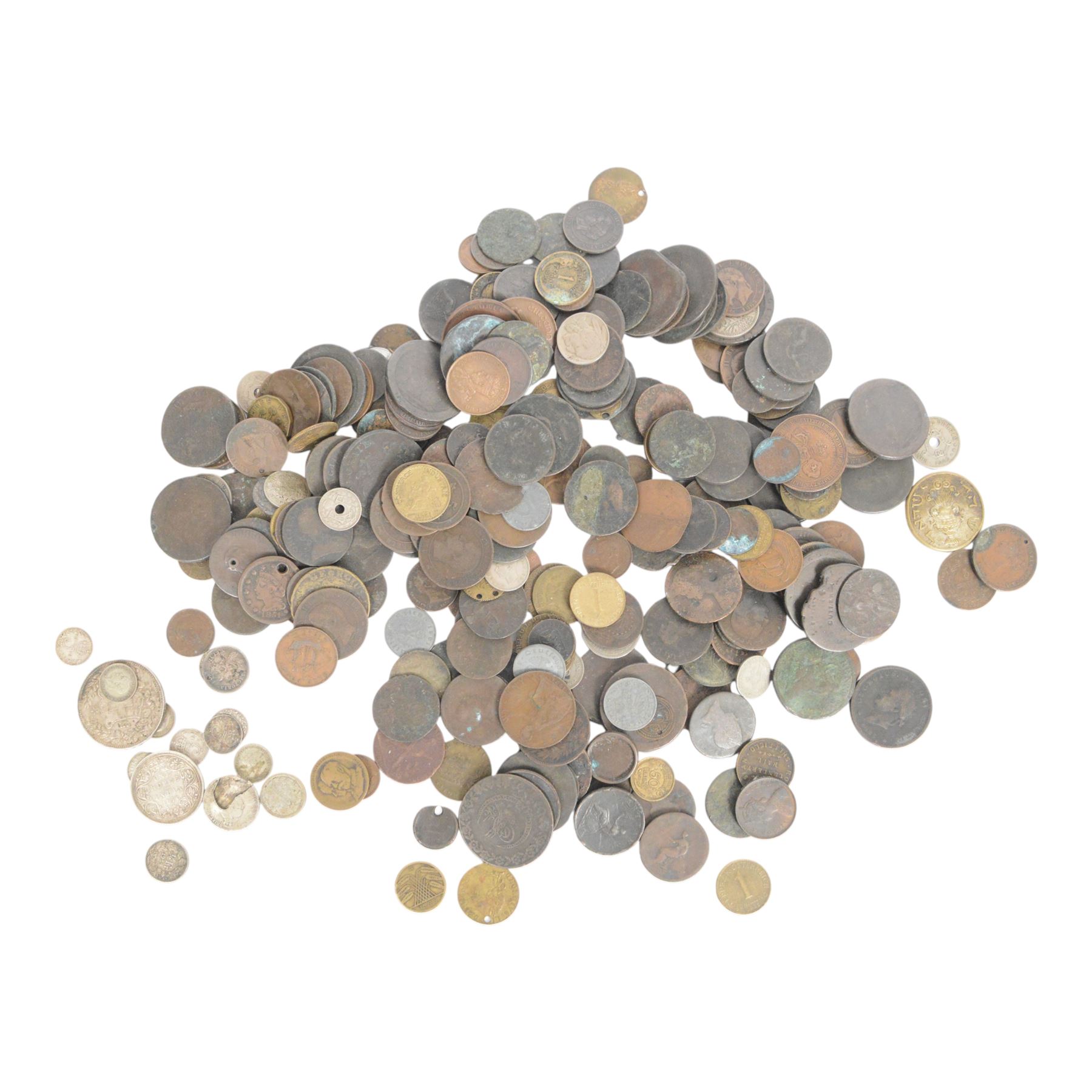 Switzerland 1891 silver five franc coin, approximately 43 grams of 19th and early 20th century world silver coins, and further 18th century and later world coins