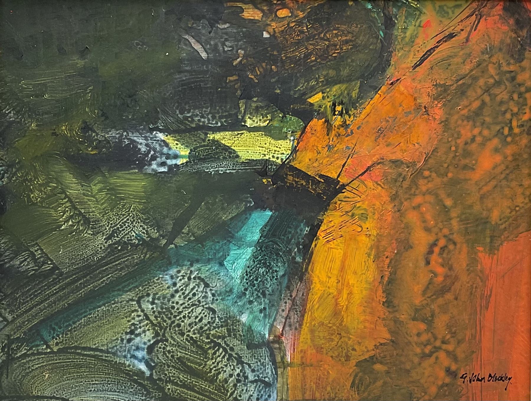 Gwilym John Blockley RI PPPS NEAC RWA (British 1921-2002): Abstract Landscape, mixed media signed 29cm x 38cm