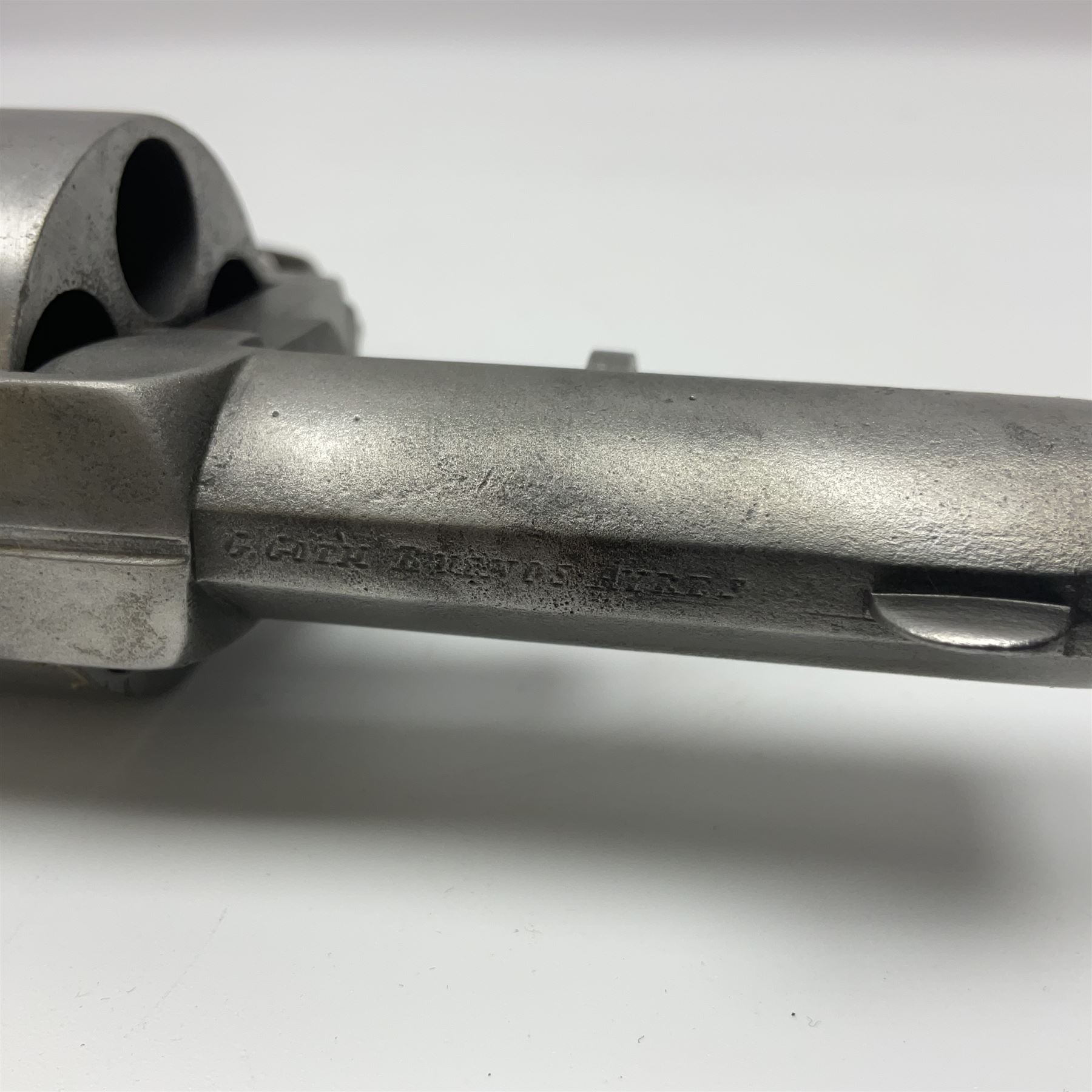 The major parts only of a British Bull-Dog .500 Boxer five-shot revolver comprising stripped down framework, cylinder, trigger with guard, functioning hammer and two-piece chequered grip; retailed by G. Goth Buenos Ayres; Belgian proof marks; L19.5cm overall; in fitted mahogany case 