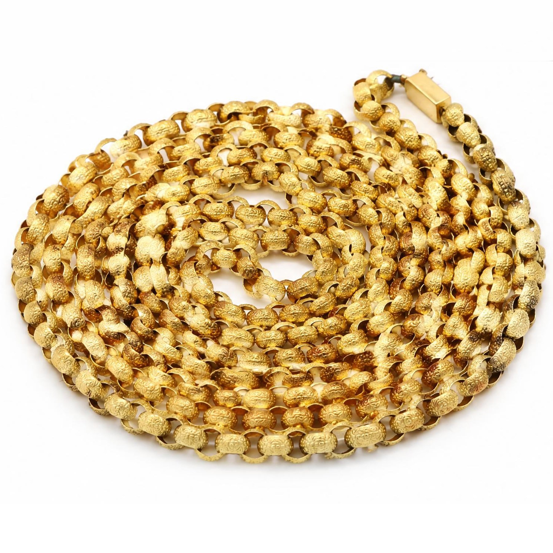 19th century gold belcher chain necklace, each link with flower head decoration