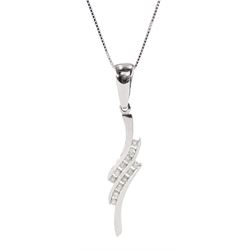 9ct white gold channel set diamond pendant necklace, stamped