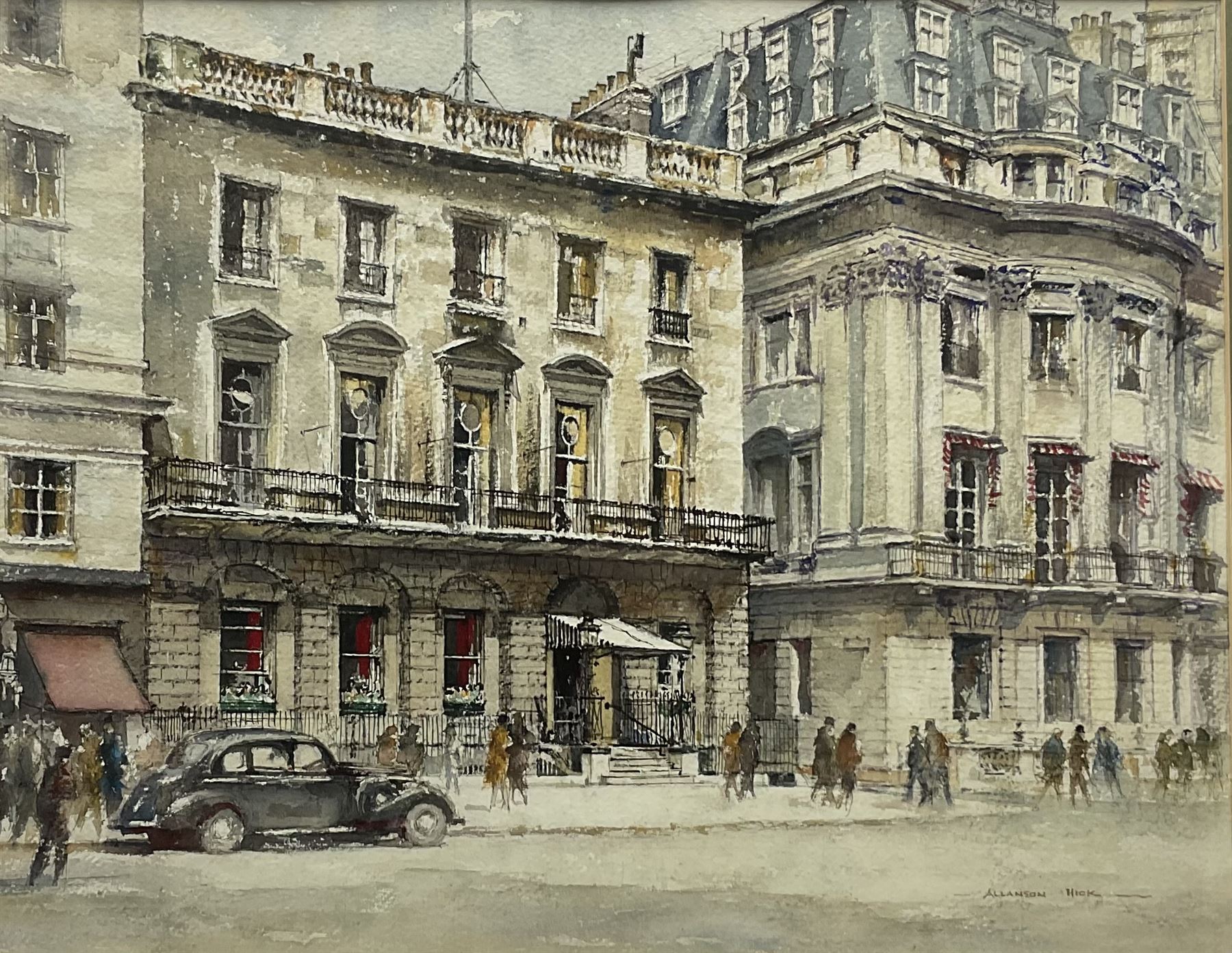 Allanson Hick (British 1898-1975): 'St James Club Piccadilly London', watercolour signed, titled verso 39cm x 50cm