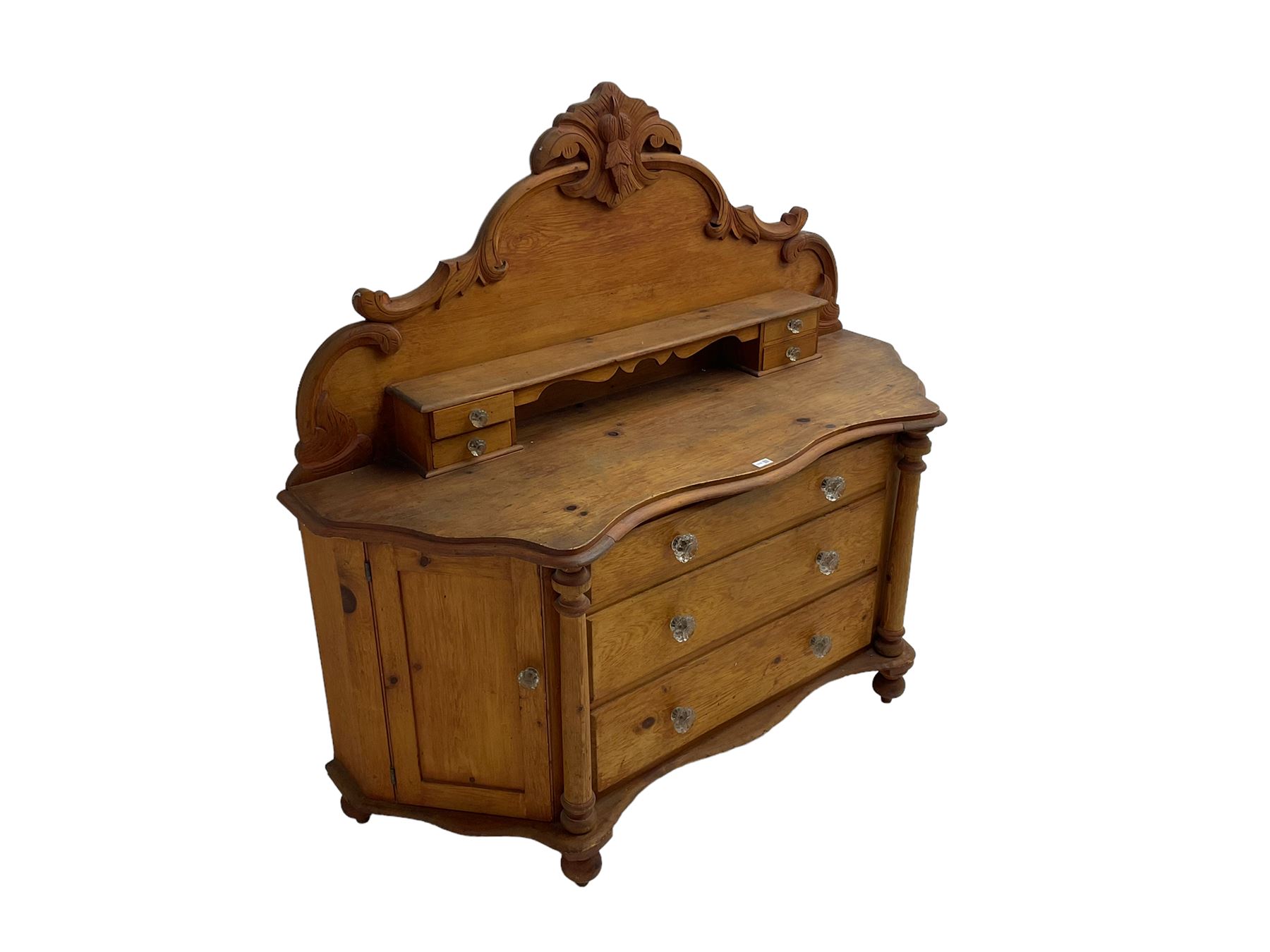 Victorian pine dresser or chiffonier side shaped raised back