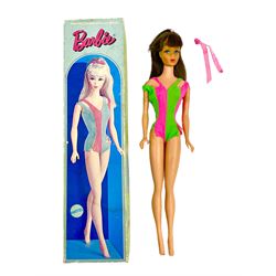Mattel Standard Barbie Doll Model 1190, dark brown hair with original swimsuit; Issue dates 1967-1969, marked Midge 1962 Barbie 1958 by Mattel Inc. patented; in original box